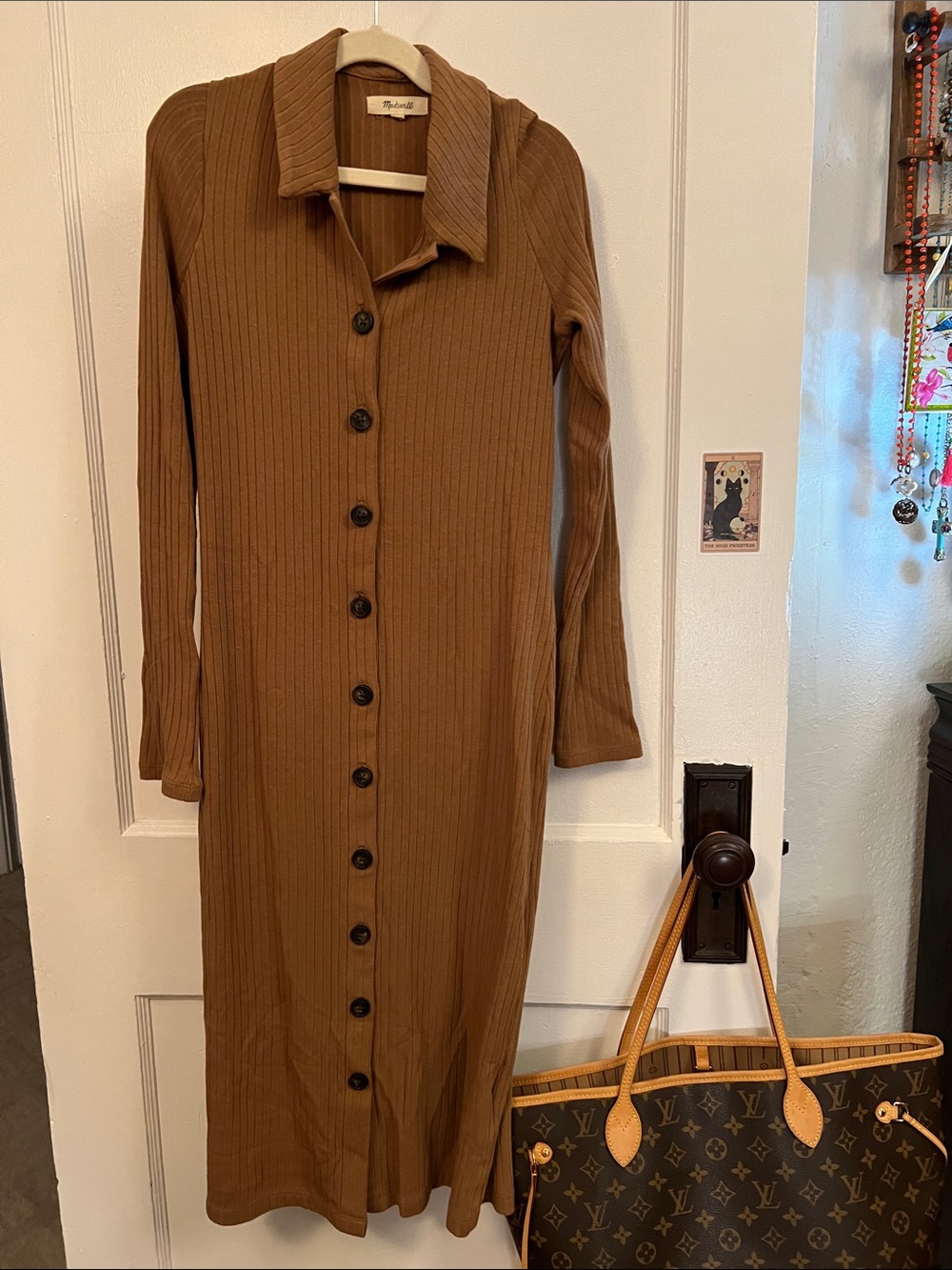 Madewell Ribbed Button-Front Long Sleeve Dress - Brown